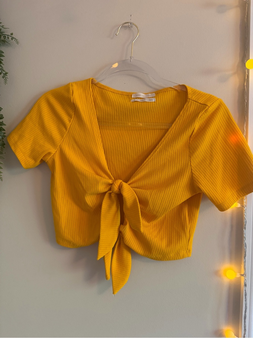 Urban Outfitters Mustard Yellow Ribbed Tie-Front Crop Top
